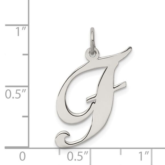 Sterling Silver, Ella Collection, LG Fancy Script Initial F Pendant - Picture 4 of 5